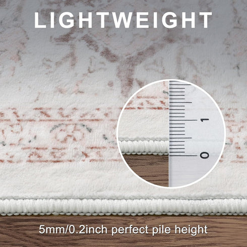 4ft LIVEBOX Pink Round Rug - Machine Washable Circle Rug for Living Room, Non-Shedding Vintage Circular Carpet Bedroom