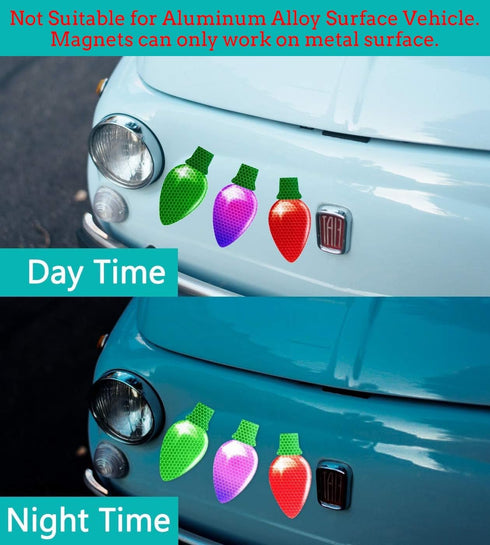 90PCS Christmas Car Refrigerator Decorations, 42 Reflective Bulb Light Shaped Magnets, 48 Magnetic Wires Ornaments Set