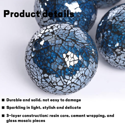 FUTUREPLUSX 5PCS Decorative Glass Orbs, 3.14inch Mosaic Sphere Balls for Bowls Vases Dining Table Home Decor