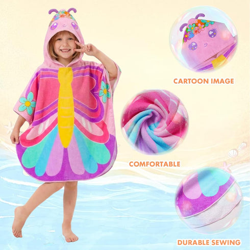 Towel,100% Swimming, 3-6 PinkSheep Kids Beach Cotton Bath Towel with Hooded, Super Absorbent Girl Poncho Towel