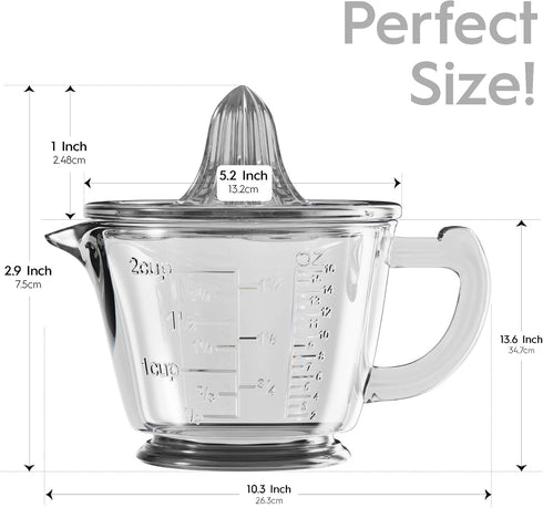 Glass Measuring Cup 2-Cup with Lemon and Lime Juicer, Manual Juicer, and Liquid Measuring Cup