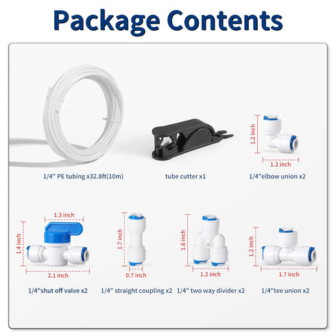Professional 1/4" OD Tubing Water Line Kit for Refrigerator Ice Makers, 32.8 ft Ice Maker Water Line Kit for RO Water Systems with Fittings(White)