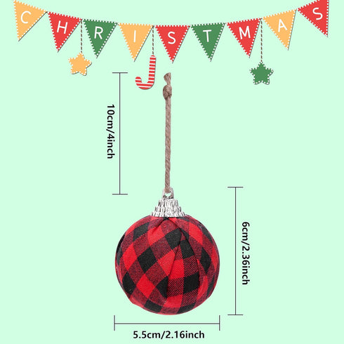 Deloky 16Pcs Buffalo Plaid Fabric Ball - 2.16 Inch Small Christmas Fabric Wrapped Balls for Tree Decoration