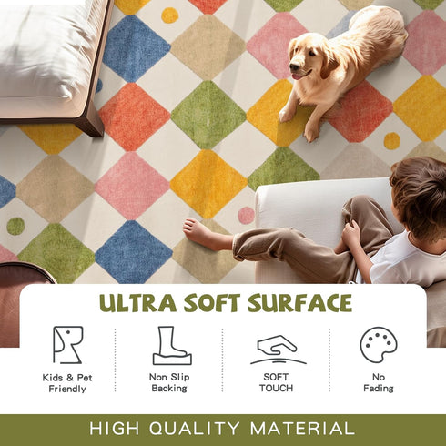 jinchan 2x3 Area Rug, Kids Entryway Washable Indoor Doormat, Colorful Trellis Kitchen Rug for Nursery Room