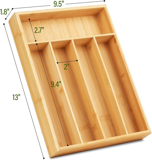 LotFancy Silverware Organizer, Bamboo Drawer Organizer for Kitchen Utensils, Flatware Holder, Silverware Tray for Cutlery Fork Spoon Storage