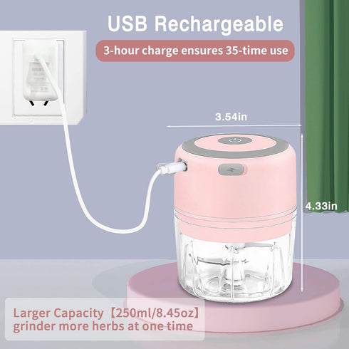 Electric Herb Grinder, 3.5 Inch Large Grinders for Dry Fresh Herbs and Spice, Portable USB Charge, Pink