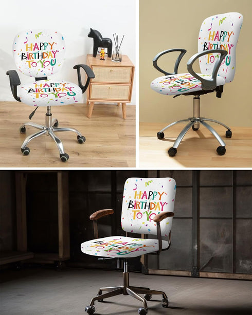 Happy Birthday To You Office Chair Cover, Stretchable Computer Chair Seat Cover with Colored Ribbon Abstract Art
