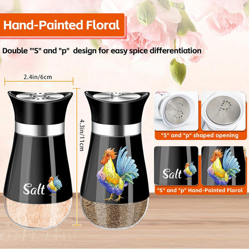 Salt and Pepper Shakers Set, 4 oz Black Kitchen Decor, Stainless Steel & Glass Spice Dispenser, Refillable Design