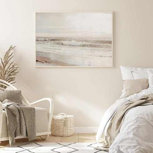 Gotletaeld Neutral Beach Landscape Art Print, 16x24in Unframed for Living Room, Bedroom, Kitchen, Bathroom
