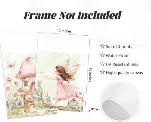 Pouydmi 12x16x3 Inch Fairy Girl Nursery Wall Art Magic Canvas Wall Decor Fairy Garden Poster Fantasy Nursery Prints