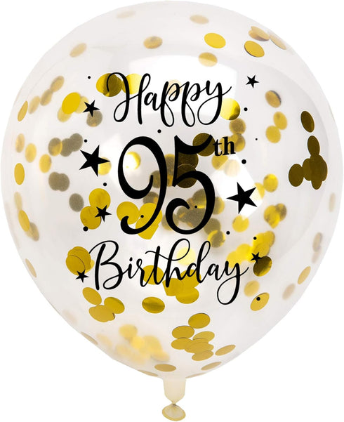 Gold 95th Confetti Latex Balloons, Happy 95 Years Birthday Party Decoration, 12in, 16 Pack
