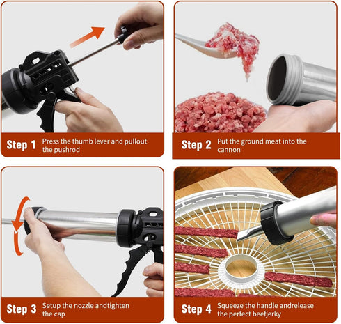 Hoypeyfiy 5 Nozzles Stainless Steel Jerky Gun Sausage Maker Sausage Stuffer Handmade Beef Jerky Gun with Stainless Meat