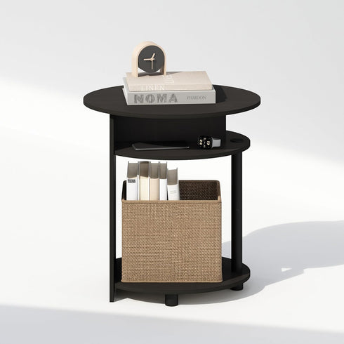 3-Tier Closet, Furinno TIDUR Night Stand, Oval Nightstand with Round Edge Tabletop, Open Shelf Bedside Table, End