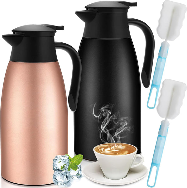 2 Pcs 68oz Thermal Coffee Carafes, Insulated Stainless Steel for Keeping Hot, Includes 2 Brushes