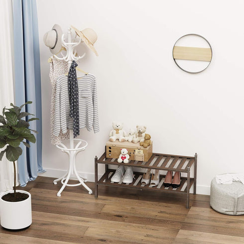 Dranixly 2-Tier Closet, 27.2"x11"x13.2" Bamboo Shoe Rack Stackable Shelf Storage Organizer for Entryway, Hallway