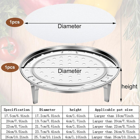 Round Steamer Rack 1pcs with Silicone Steamer Liners, Stainless Steel Food Steamer Basket with Removable Stand for Steamer Cooking, Instant Pot Steamer Basket for Vegetables Dumplings fish and Seafood (Round-7.9inch/20cm)
