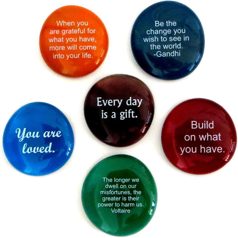 Lifeforce Glass Encouragement Stones, Set of 6, Motivational Quotes on Translucent and Opaque Glass