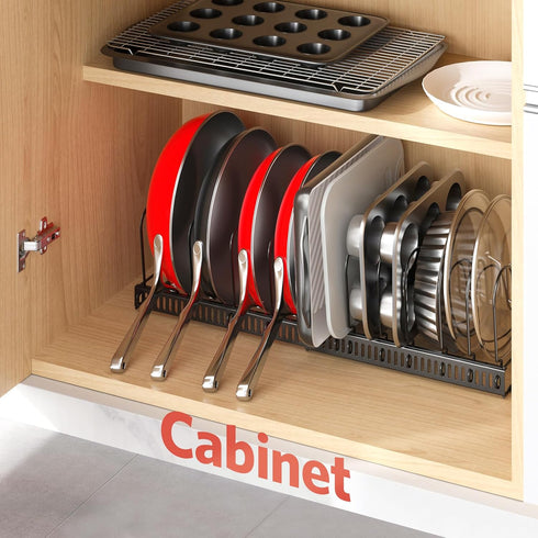 ORDORA Pots and Pans Organizer, Under Cabinet Rack with 12 Adjustable Dividers, 11.8''-22.8'' Kitchen Cabinet Organizer