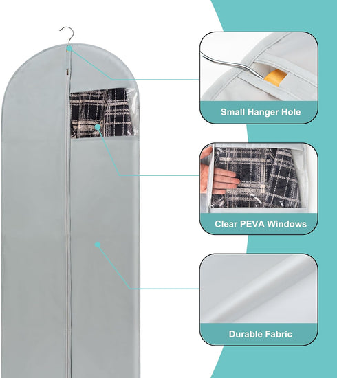Dress Bags for Gowns - 65" Long Hanging Clothes Bags with Clear Windows, Foldable Garment Bag for Storage & Travel (2