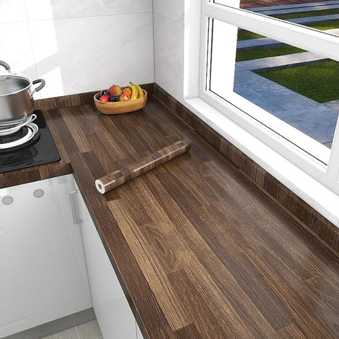 Dark Brown Butcher Block Contact Paper - Peel and Stick Kitchen Countertop Wallpaper for Bathroom and Laundry Room