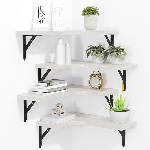 ROMGUAR CRAFT Corner Floating Shelves Wall Mounted Set of 4, Rustic Wood Storage Display