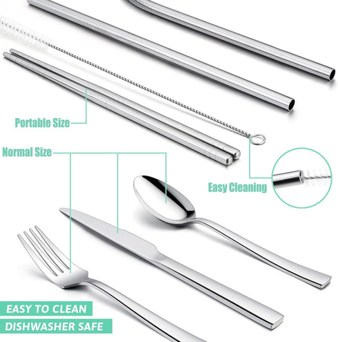 HaWare Portable Travel Utensils Set, Stainless Steel Silverware for Camping, School Lunch, Reusable and Dishwasher Safe