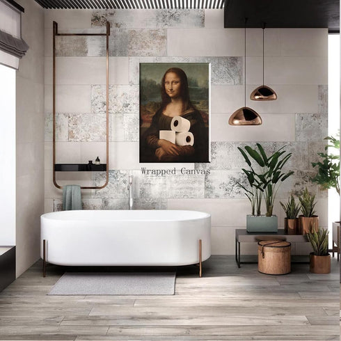 Funny Bathroom Canvas Wall Art, Aesthetic Poster 12x16in Framed Vintage Humorous Classical Oil Painting