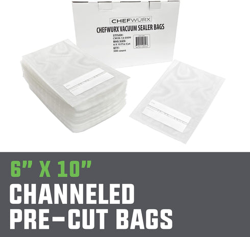 Chefwurx Pre-Cut Vacuum Sealer Bags – 300 BPA-Free Pint Bags for Food Saver, Microwave, Freezer & Boil Safe