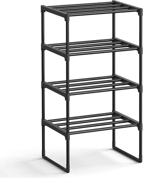 SONGMICS Shoe Rack, 4-Tier Shoe Organizer, Metal Storage Shelf, Upright or Upside