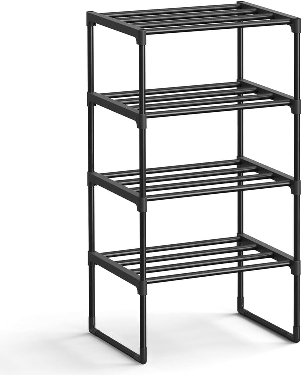 SONGMICS Shoe Rack, 4-Tier Shoe Organizer, Metal Storage Shelf, Upright or Upside
