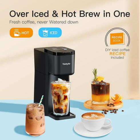 6 14 Oz (2.0 Tastyle Mini Hot and Iced Coffee Maker Single Serve, for K Cup and Ground, to Brew Sizes, with Recipe
