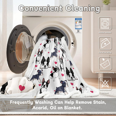 BlessLiving Boston Terrier & Frenchie Dog Plush Blanket, Cute Puppy Dog Cozy Fleece Throw for Kids, Girls & Women -