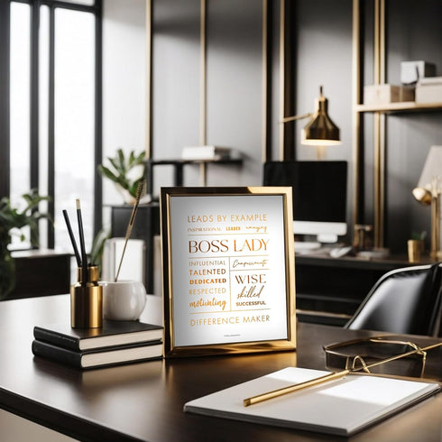 Boss Lady Desk and Wall Art - 12x9" Metal Frame Office Décor with Inspirational Quote by Merry Expressions