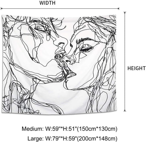 Ruibo Kissing Couple Abstract Sketch Art Wall Hanging Tapestry, Beach Throw, 59" x 51"
