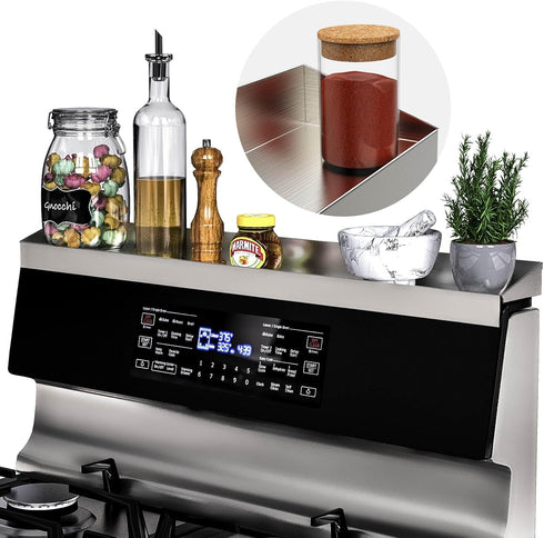 IIIOIIIA Stove Top Non Magnetic Shelf for Kitchen Organization, 30" Spice Rack Over The Stove, Brushed Stainless Silver