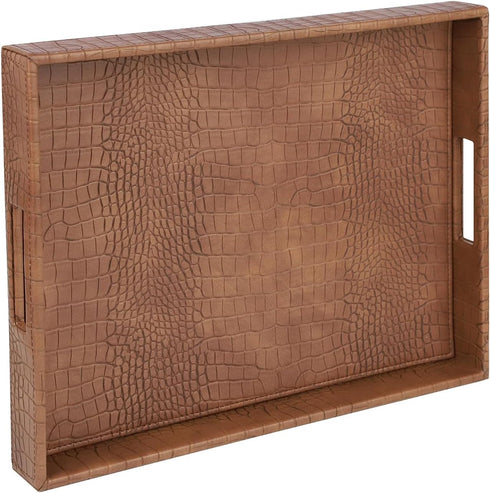 HofferRuffer Rectangle Serving Tray with Hole Handles for Coffee Table, Breakfast, Tea,