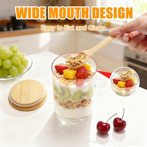 Npmkx 2pack Overnight Oats Containers With Lids and Spoons, Glass Jars with Bamboo Lids, Leak-Proof Overnight Oats Jars