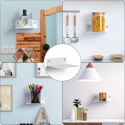 Set 4 Pack ELSKER&HOME Small Floating Shelf of White, Metal Floating Book Shelves for Wall Mounted,Invisible
