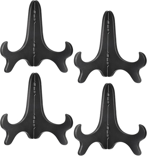 uxcell 4pcs 5" Easel Plate Holder, Wood-like Plastic Folding Display Stand, Black for Decorative Picture Frame