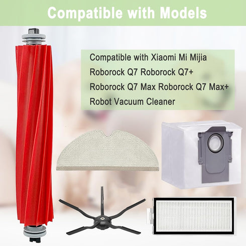 17 Pack Roborock Q7 Replacement Parts Compatible for Roborock Q7 Q7+ Q7 Max Q7 Max+ Vacuum Cleaner,1 Main Brush, 4 Filter, 4 Side Brush, 4 Mop Cloth, 4 Dust Bag by Bvhonwe