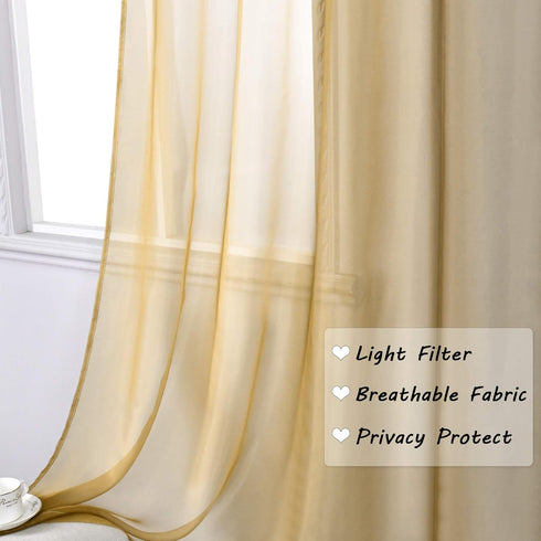DECOVSUN Brown Gold Ombre Sheer Curtains, Extra Long Tan and Brown Voile Drapes for Girls Kids Room, 2 Panels
