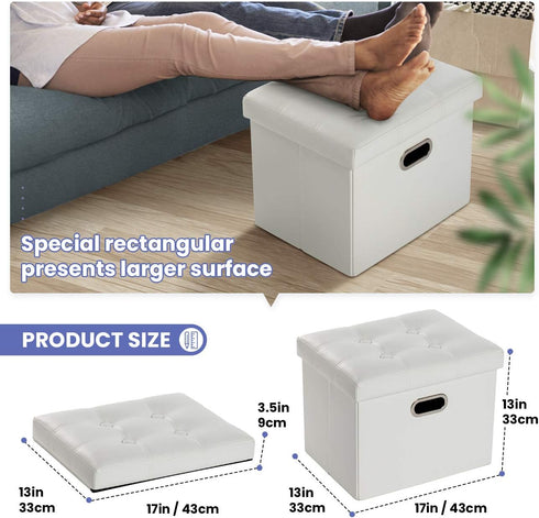 COSYLAND Storage Ottoman 17x13x13in, Leather Rectangle Foot Rest Folding Ottoman for Room Organizer with Handles