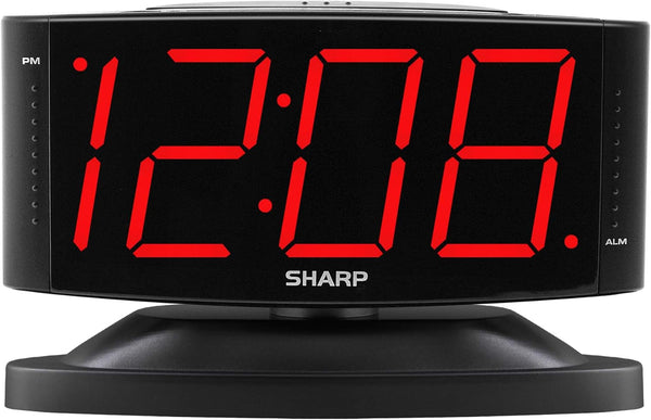 Sharp Home LED Digital Alarm Clock - Midnight Black with Red LED, Big Green Digit Display, Swivel Base, Outlet Powered