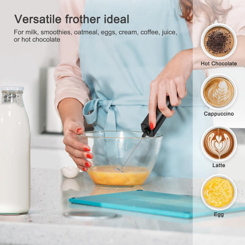Powerful Electric Milk Frother, Battery Operated Foam Maker Mixer for Coffee, Cappuccino, Latte, Black