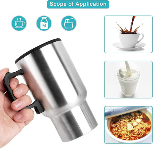 450ML 12V Car Heating Cup, Stainless Steel Electric Kettle Boiler, Portable Coffee Tea Warmer with Cigarette Lighter