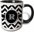 3dRose Black and White Chevron Monogram Initial R Mug, Two Tone Black, 11oz