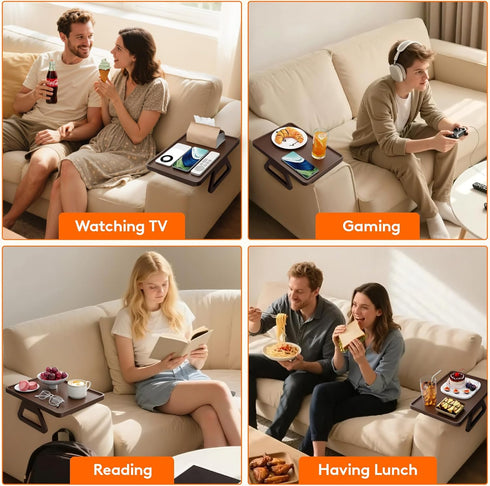 Lifewit Plastic Rotating Couch Armrest Table, Adjustable Sofa Arm Clip Holder Tray for Snack/Fast Food/Fruit/Drink