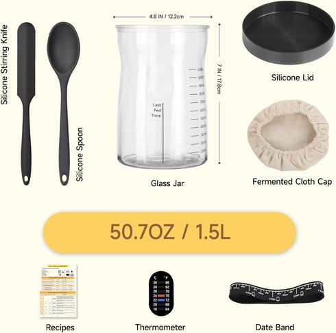 Coco Bird 50oz 17 Breads(1PCS) Pro Sourdough Starter Kit- Large Capacity Sourdough Starter Jar, Flavorful Fermentation