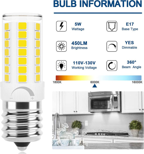 E17 Led Bulb Microwave Oven Light, 40W Incandescent Replacement for Refrigerator, Dimmable, Pack of 2