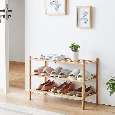 3-Tier Closet, viewcare Free Standing Shoe Racks, Bamboo Wood Shoe Rack for Entryway & Beautiful | Natural | Functional